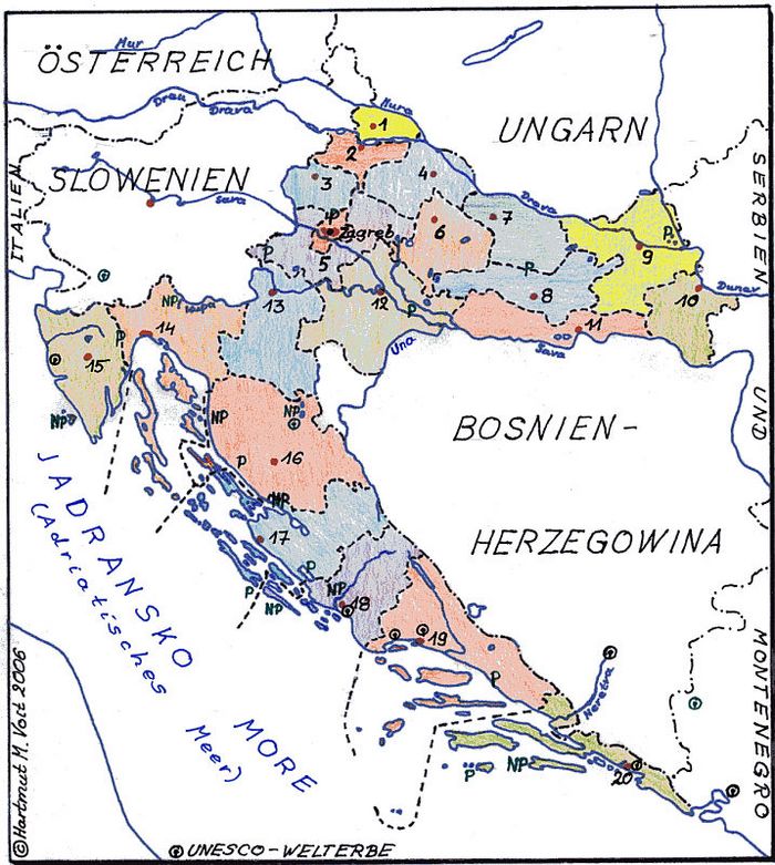 View over the districts of Croatia